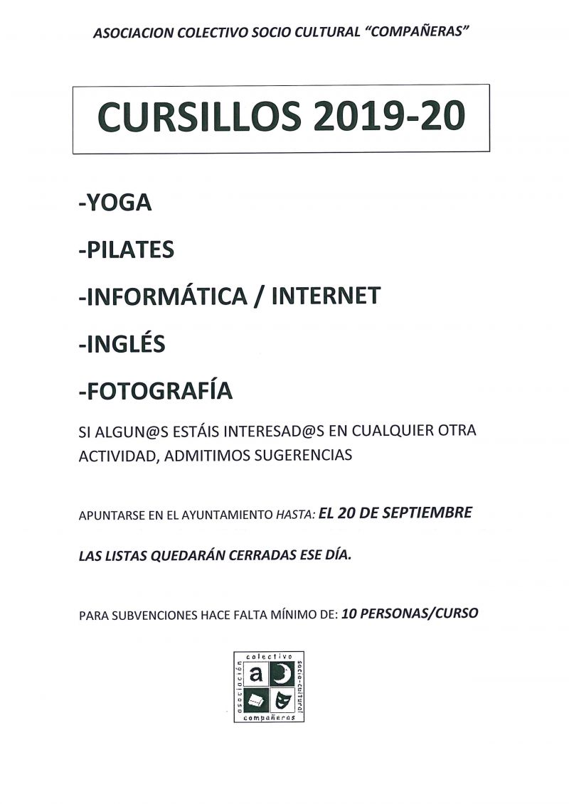 CURSILLOS 2019/2020 ASOCIACIÓN COMPAÑERAS