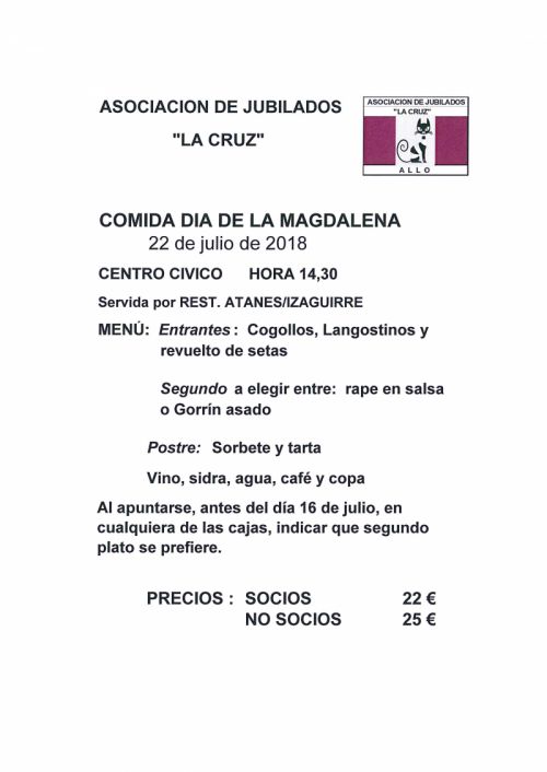 COMIDA DÍA DE LA MAGDALENA