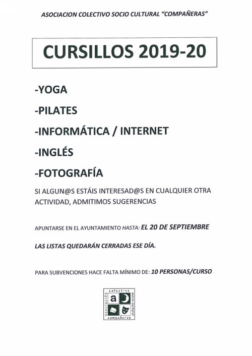 CURSILLOS 2019/2020 ASOCIACIÓN COMPAÑERAS