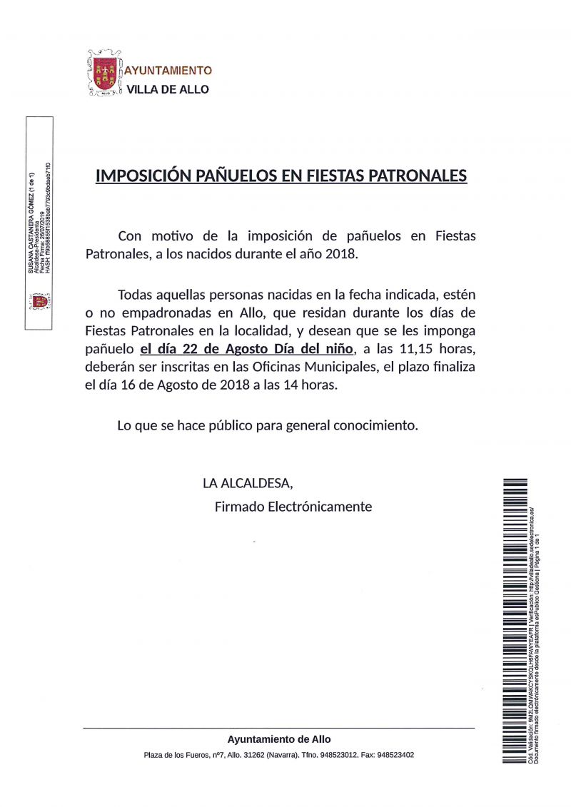 IMPOSICIÓN PAÑUELOS NIÑOS NACIDOS 2018