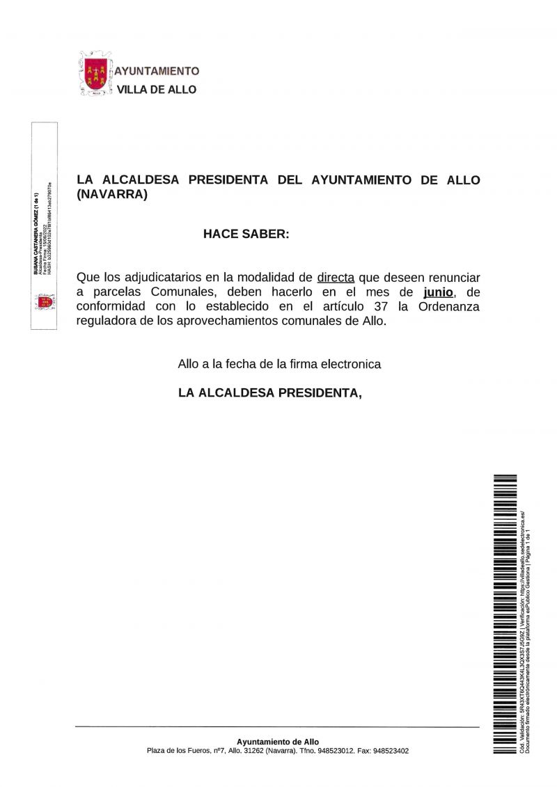RENUNCIA PARCELAS COMUNALES PRIORITARIAS Y DIRECTA