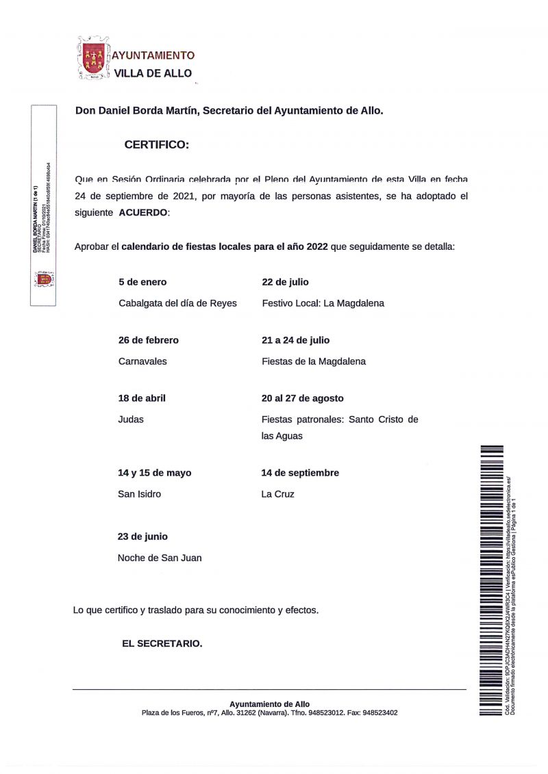 Festividades locales año 2022