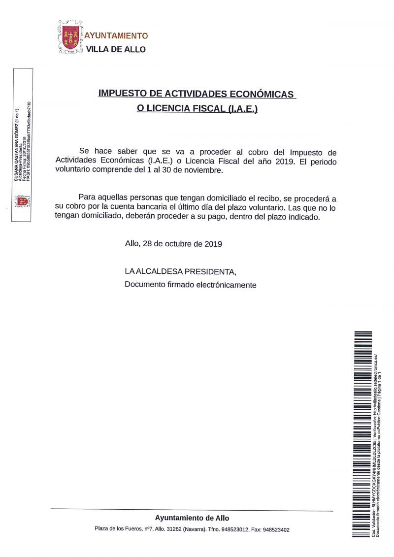 COBRO IMPUESTO ACTIVIDADES ECONÓMICAS