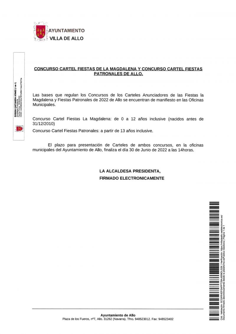 CONCURSO CARTEL ANUNCIADOR FIESTAS MAGDALENA Y FIESTAS PATRONALES 2022