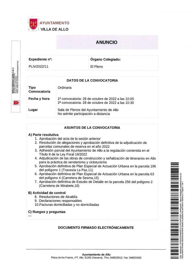 CONVOCATORIA SESIÓN PLENARIA