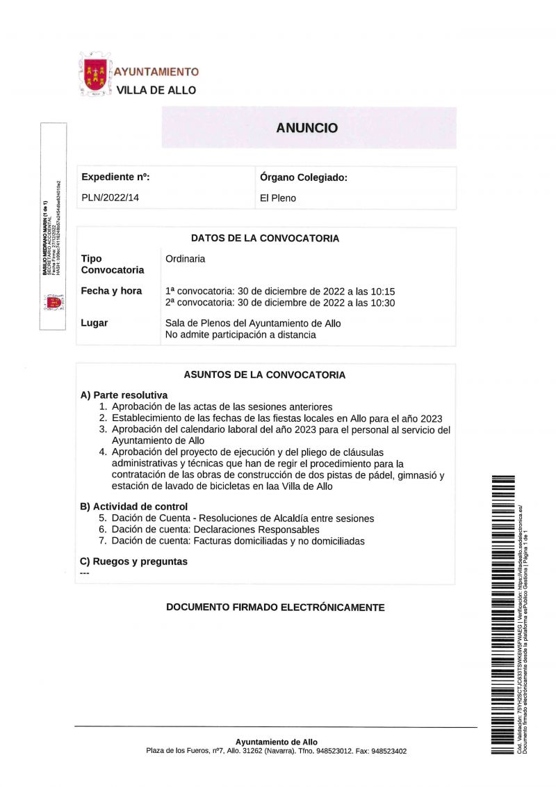 CONVOCATORIA SESIÓN PLENARIA