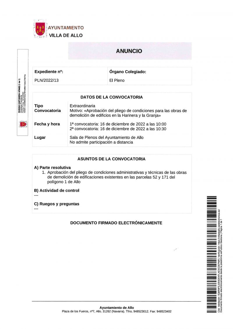 CONVOCATORIA SESIÓN PLENARIA