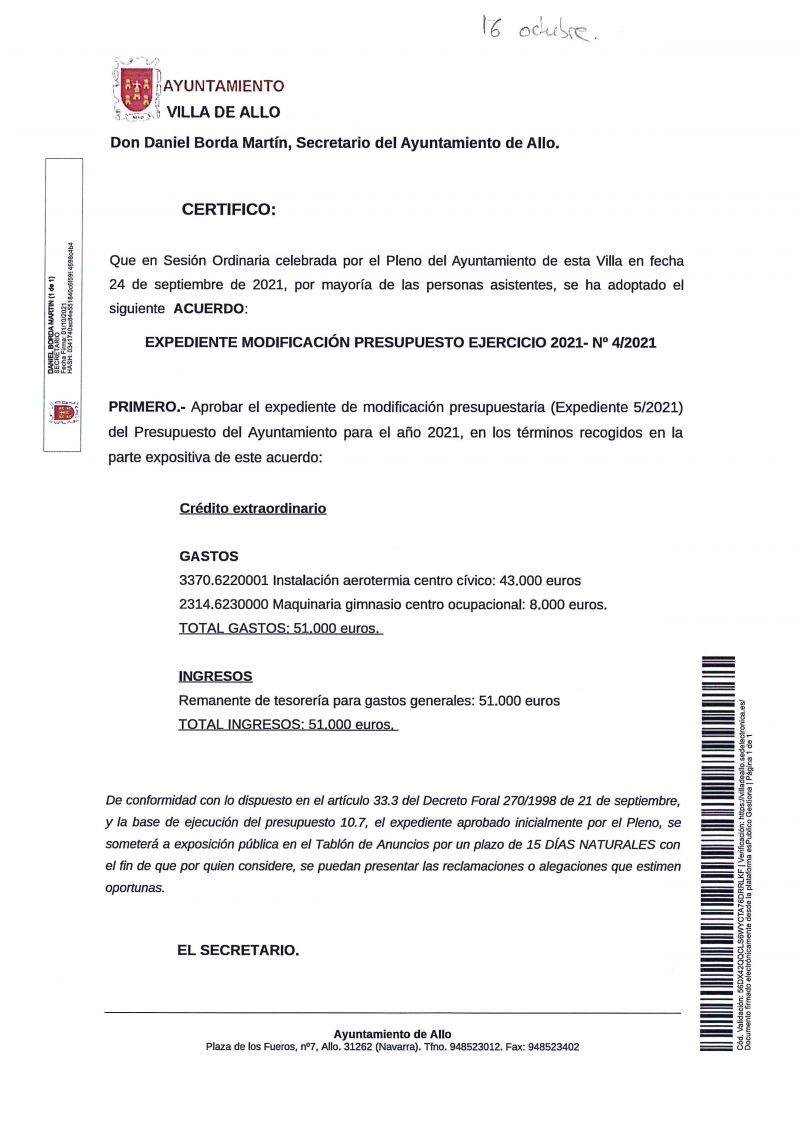 MODIFICACION PRESUPUESTARIA 4/2021