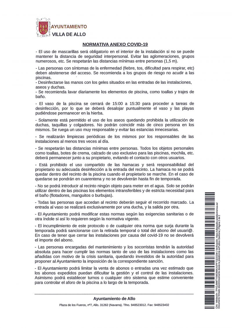 NORMATIVA USO PISCINAS NORMAS COVID-19