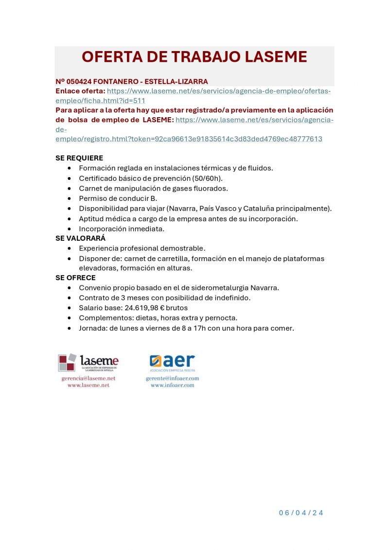 OFERTA DE EMPLEO LASEME