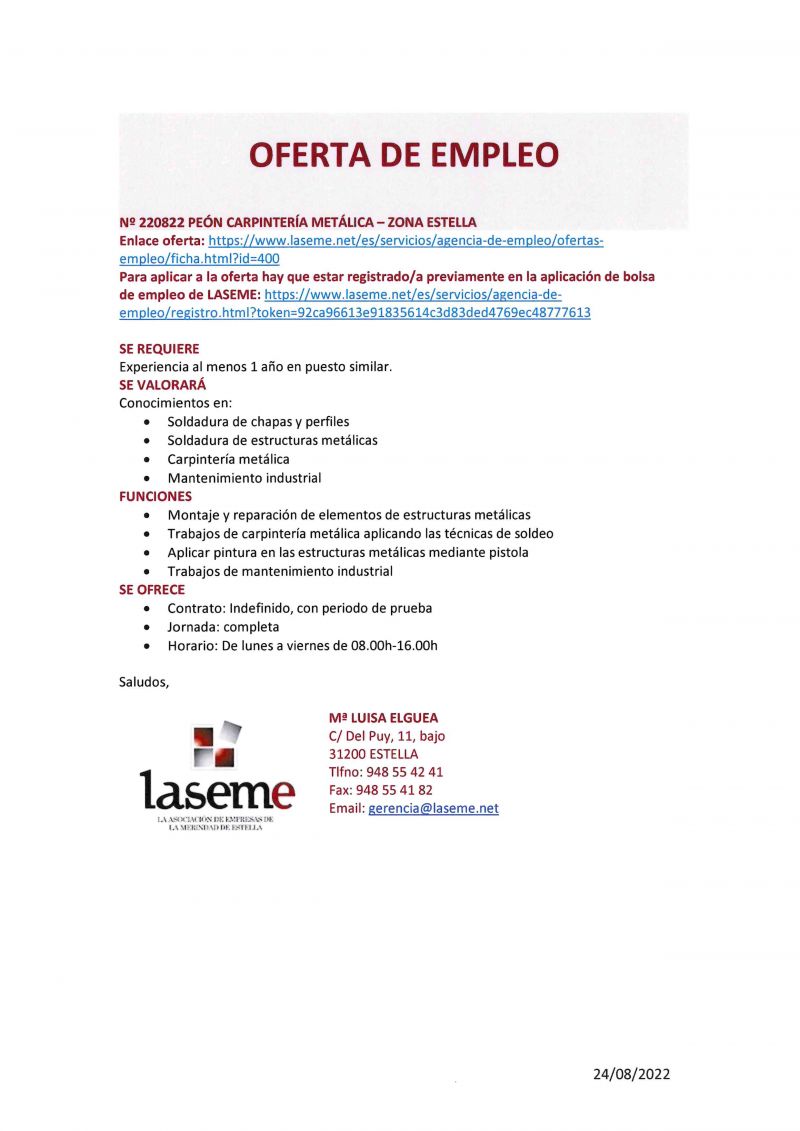 OFERTA DE EMPLEO LASEME