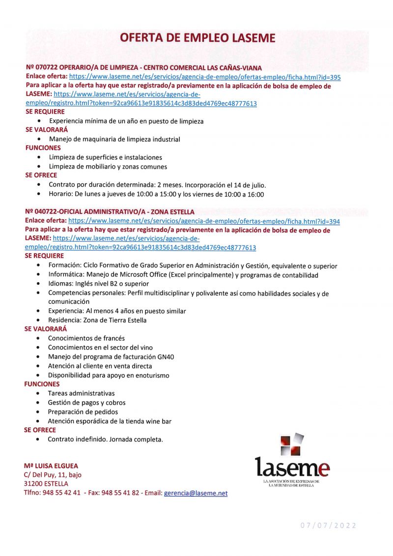 OFERTA DE EMPLEO LASEME