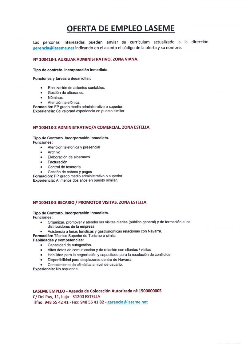 OFERTAS DE EMPLEO LASEME