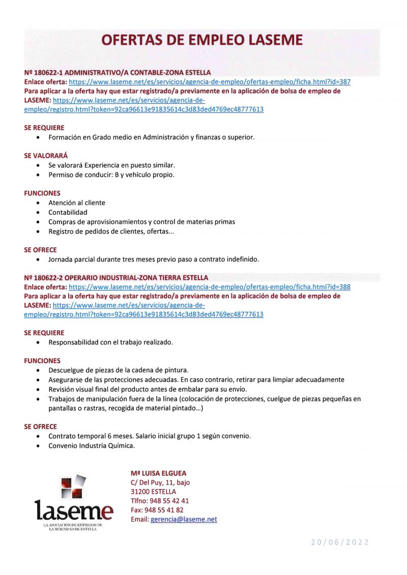 OFERTA DE EMPLEO LASEME