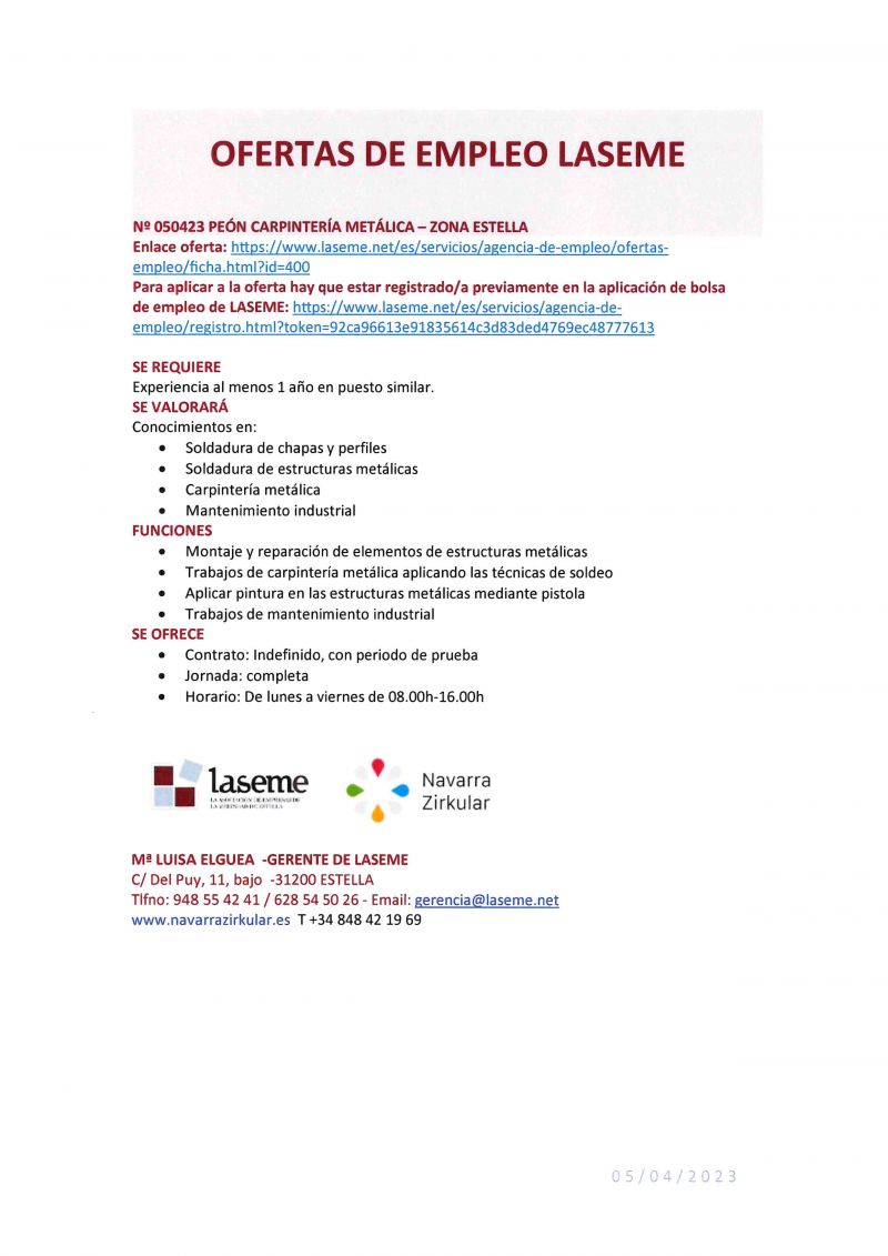 OFERTA DE EMPLEO LASEME