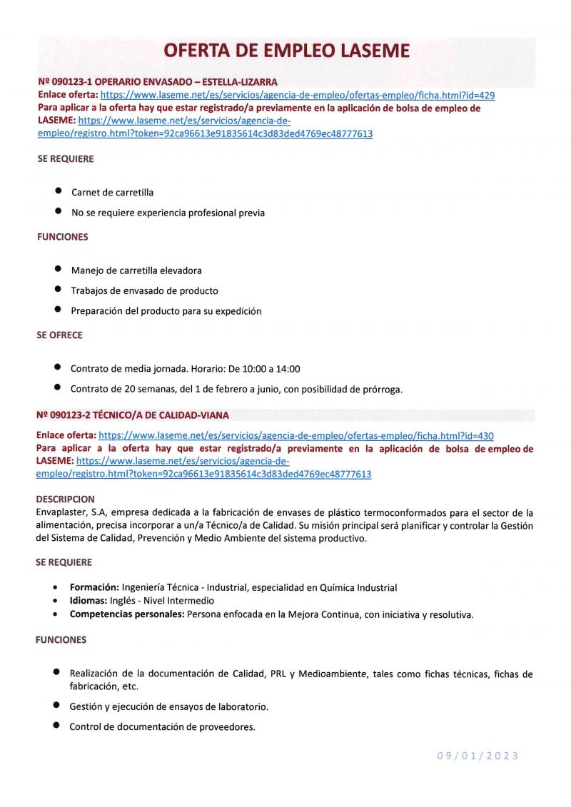OFERTA DE EMPLEO LASEME