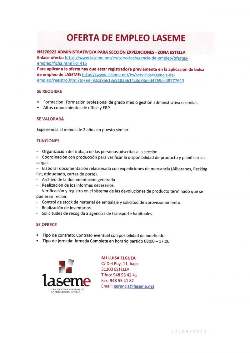 OFERTA DE EMPLEO LASEME