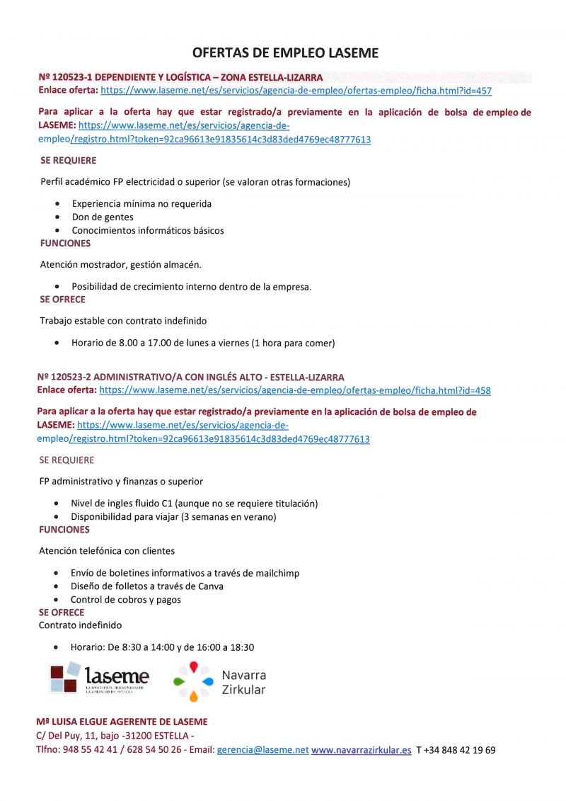 OFERTA DE EMPLEO LASEME