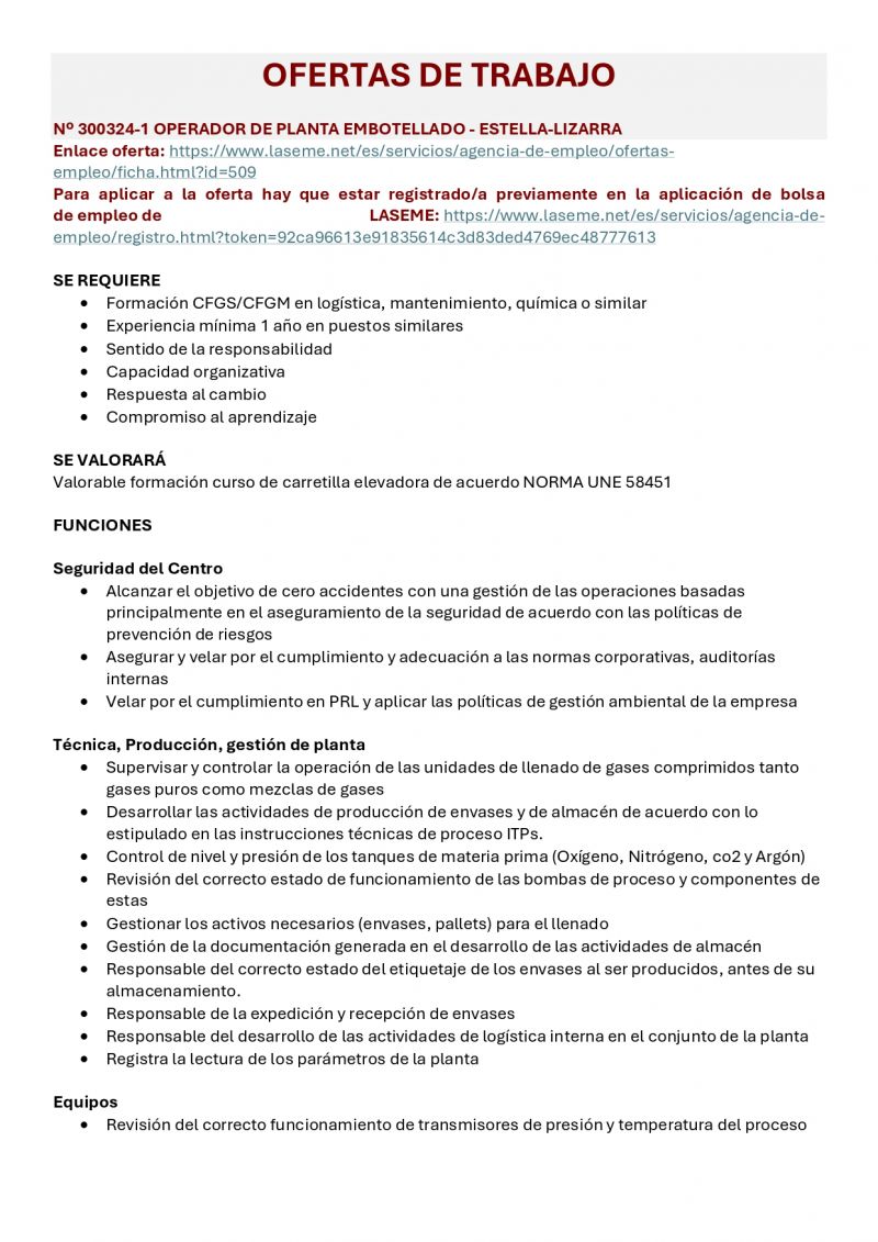 OFERTA DE EMPLEO LASEME