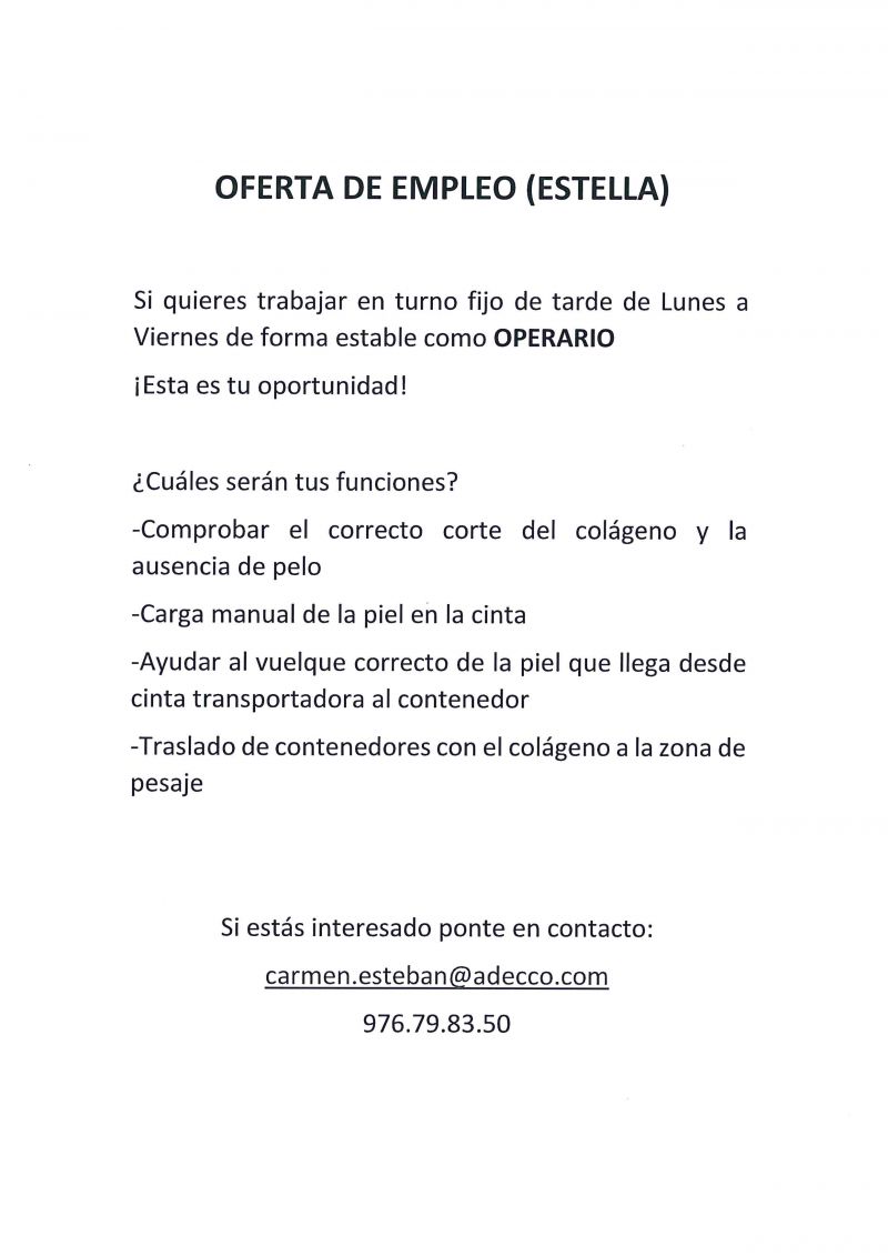 OFERTA EMPLEO ADECCO - OPERARIO