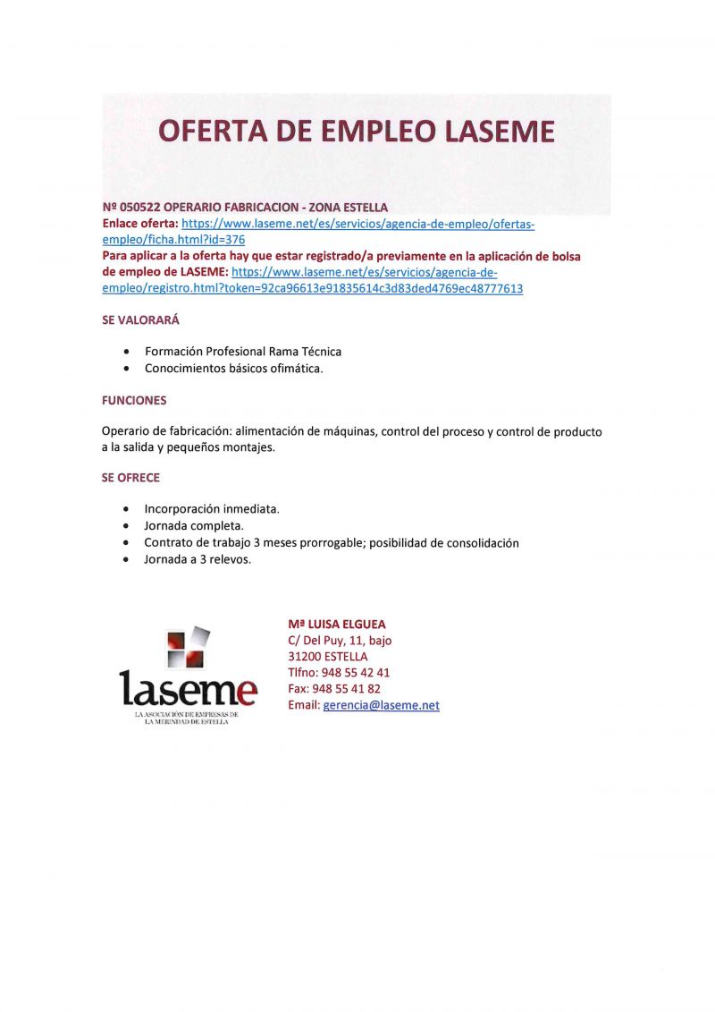 OFERTA DE EMPLEO LASEME