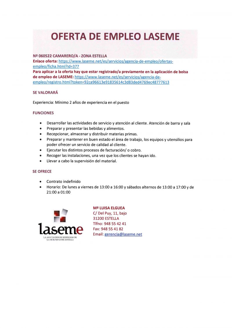 OFERTA DE EMPLEO LASEME