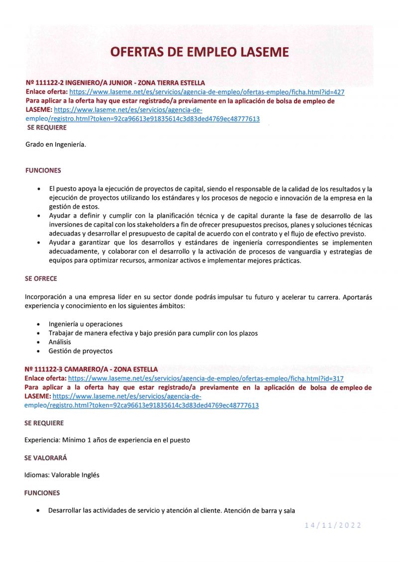 OFERTA DE EMPLEO LASEME