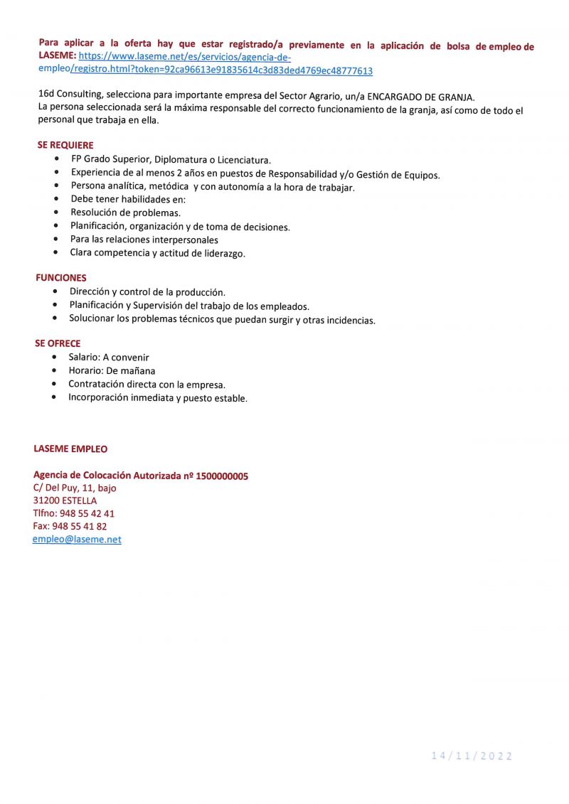 OFERTA DE EMPLEO LASEME