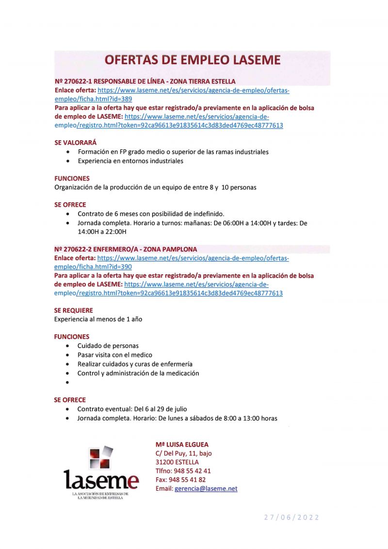OFERTA DE EMPLEO LASEME