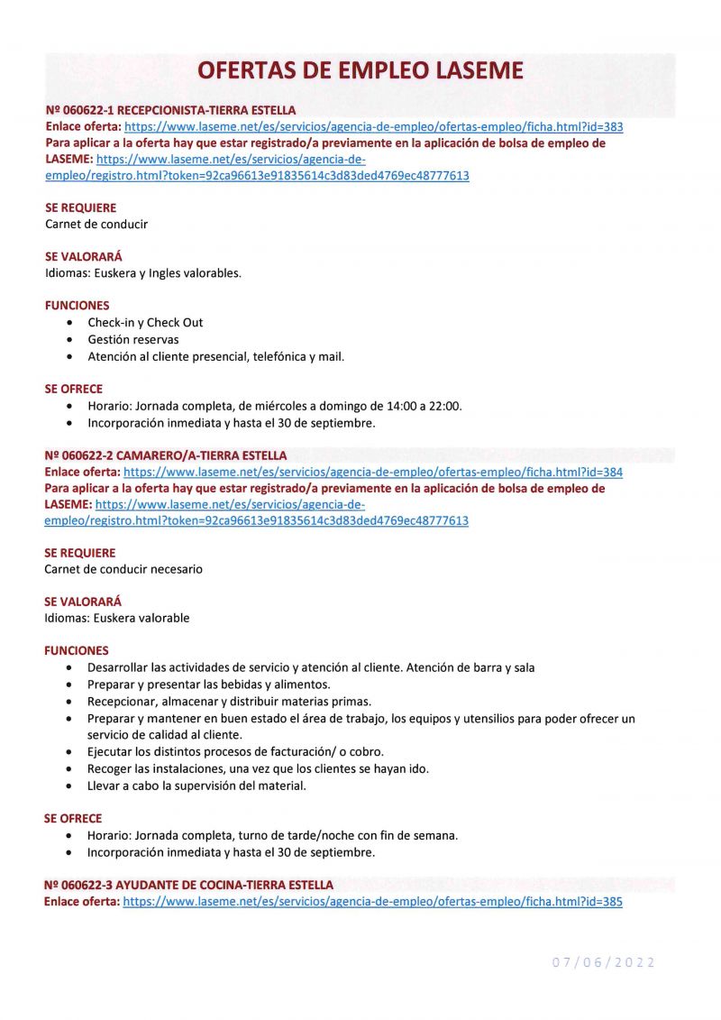 OFERTA DE EMPLEO LASEME