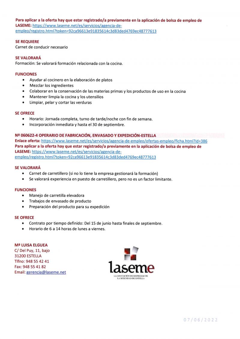 OFERTA DE EMPLEO LASEME