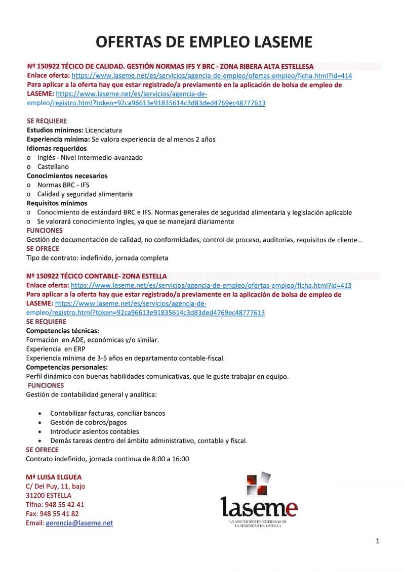 OFERTA DE EMPLEO LASEME