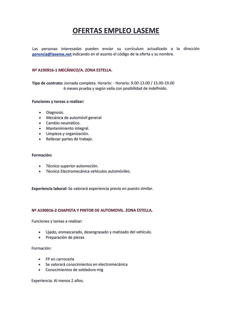 Ofertas de empleo Laseme