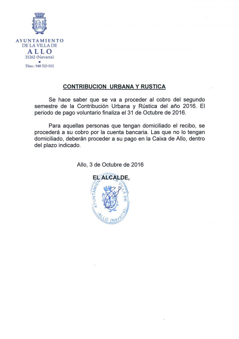 CONTRIBUCIÓN URBANA Y RÚSTICA