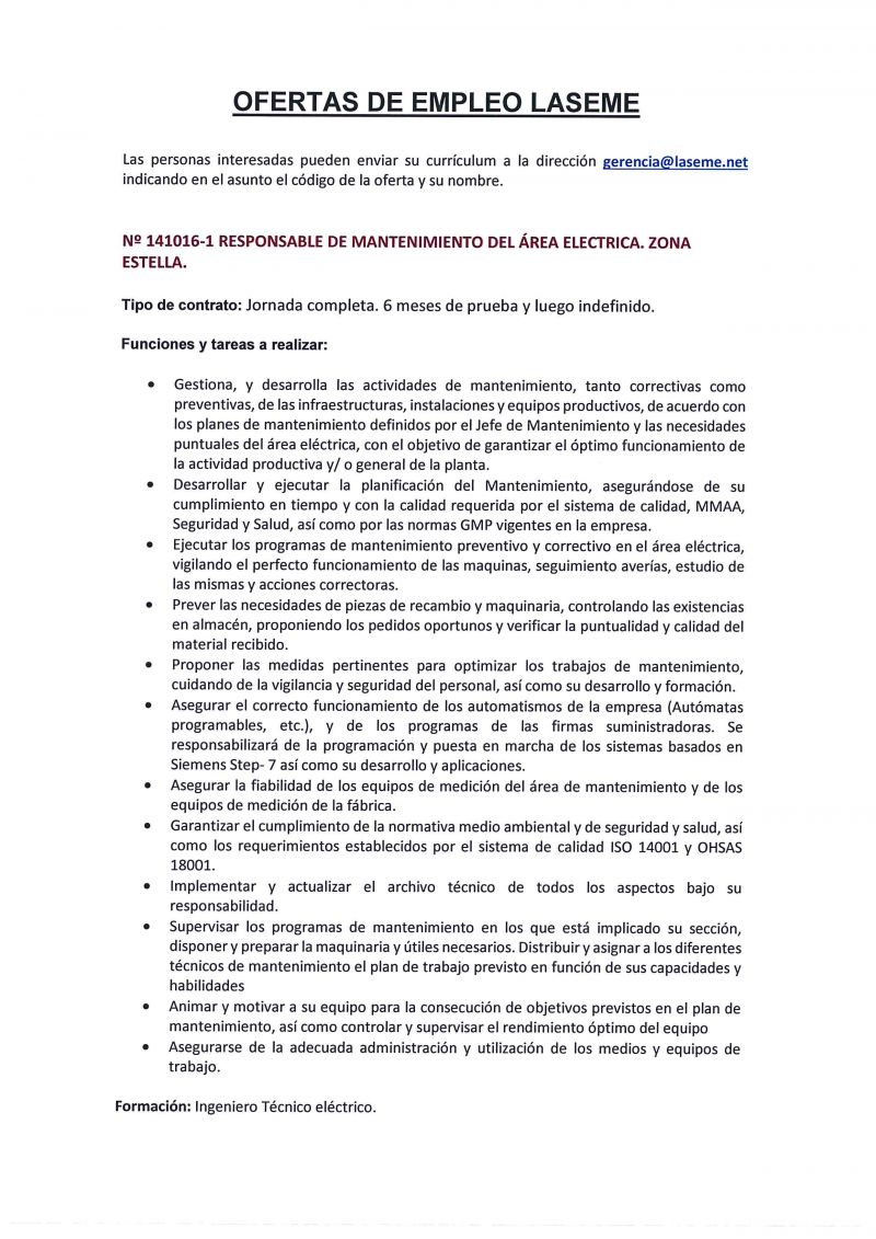 OFERTAS DE EMPLEO LASEME