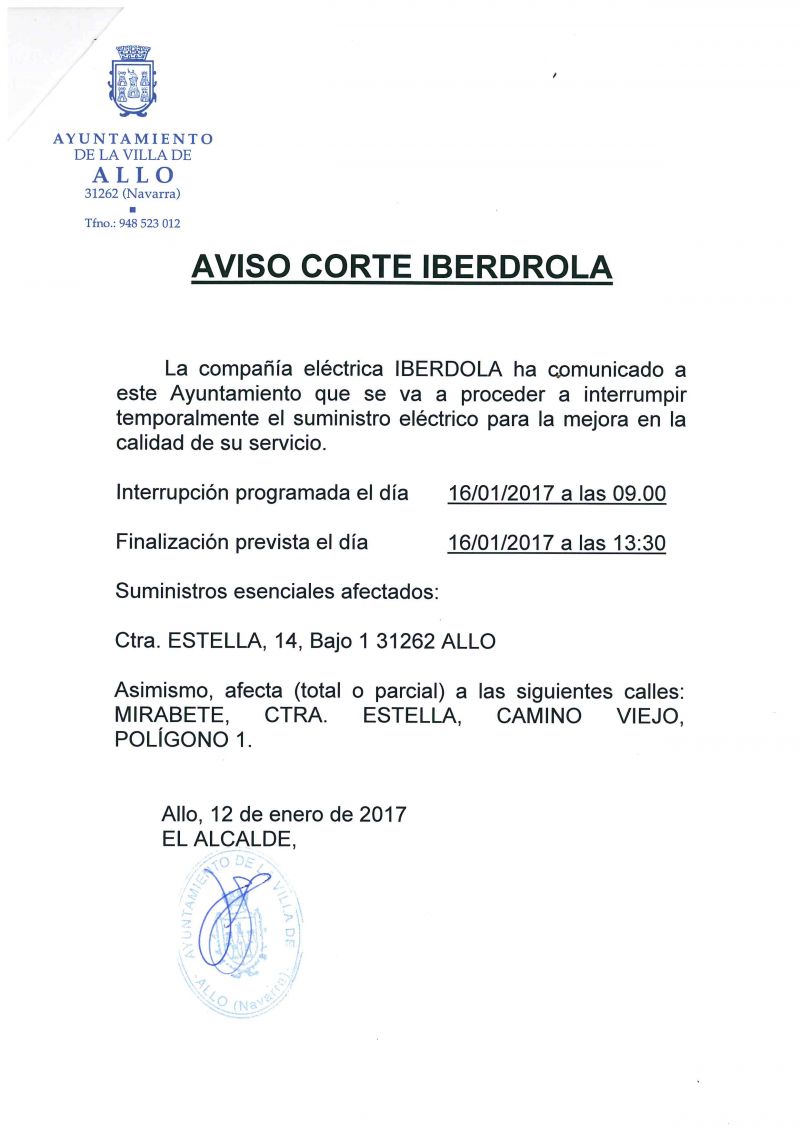 Aviso Corte Iberdrola