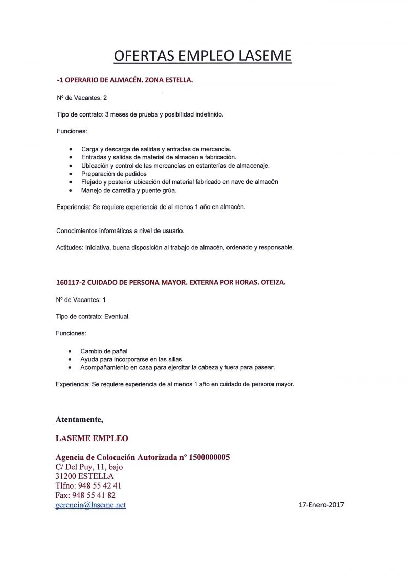 OFERTAS DE EMPLEO LASEME