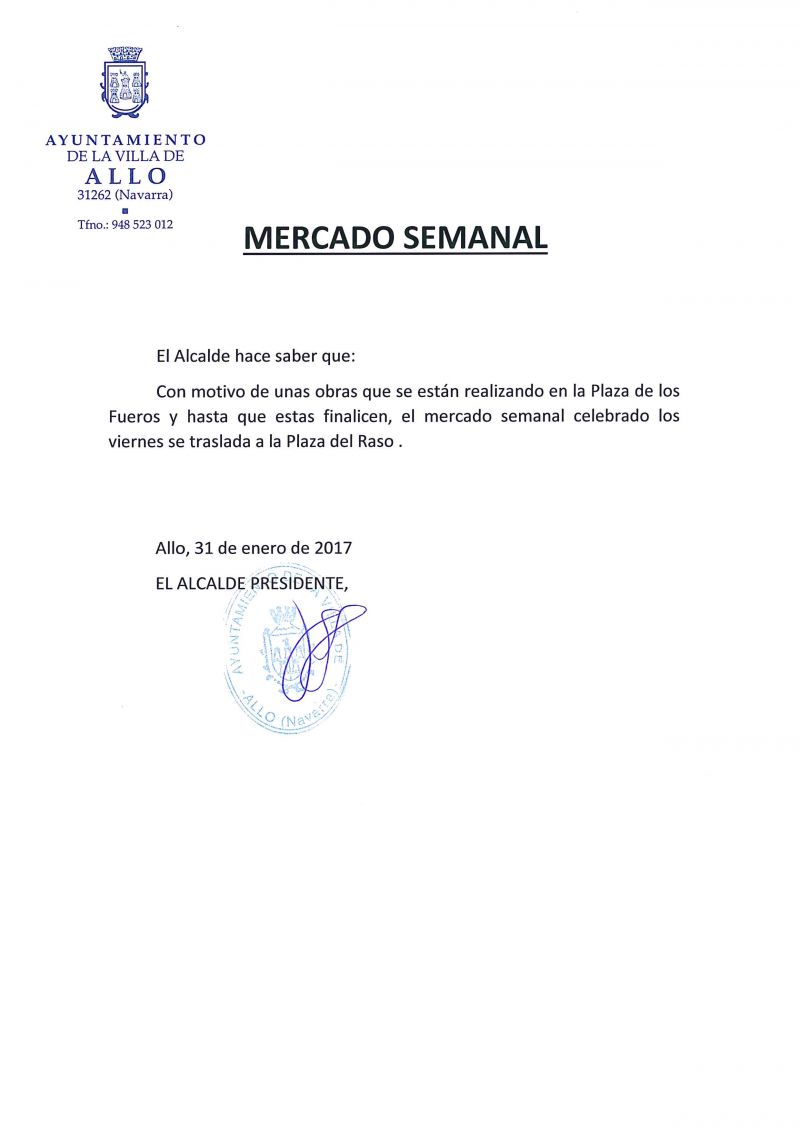 Bando sobre mercado semanal