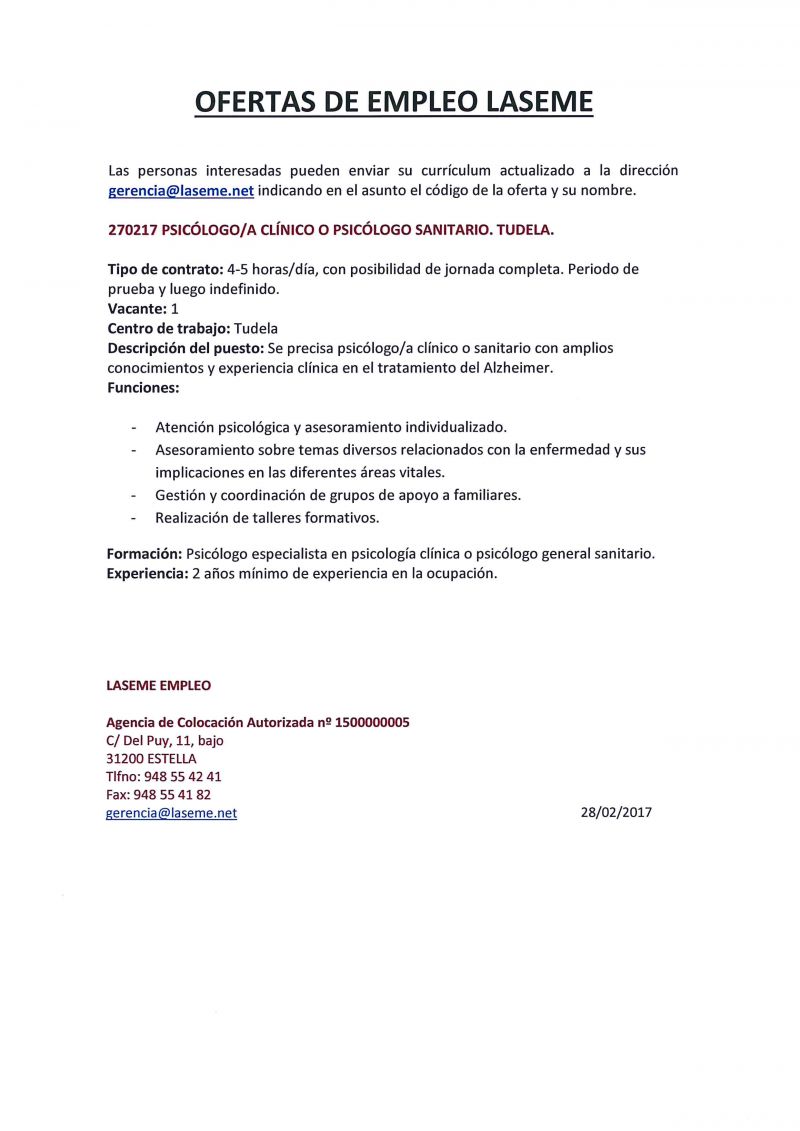OFERTAS DE EMPLEO LASEME