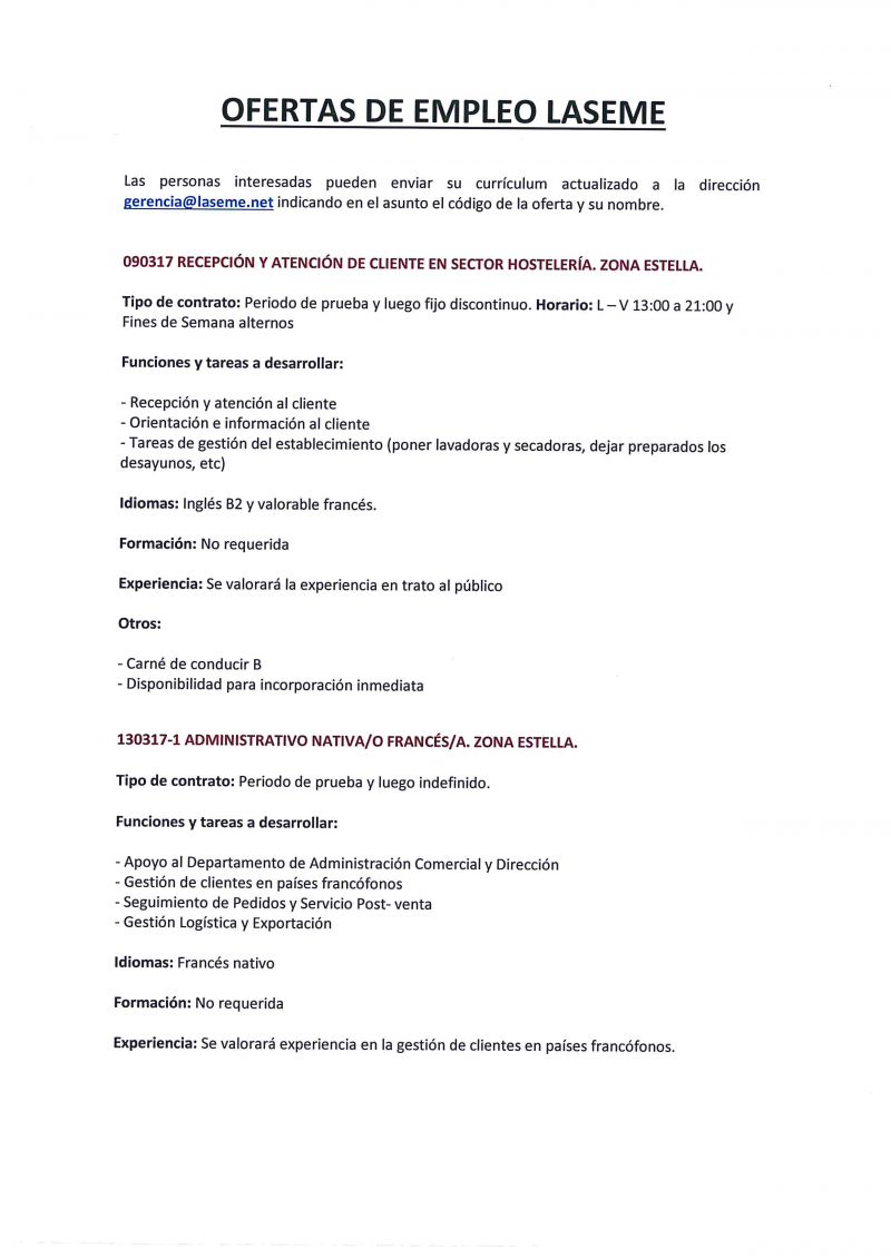 OFERTAS DE EMPLEO LASEME