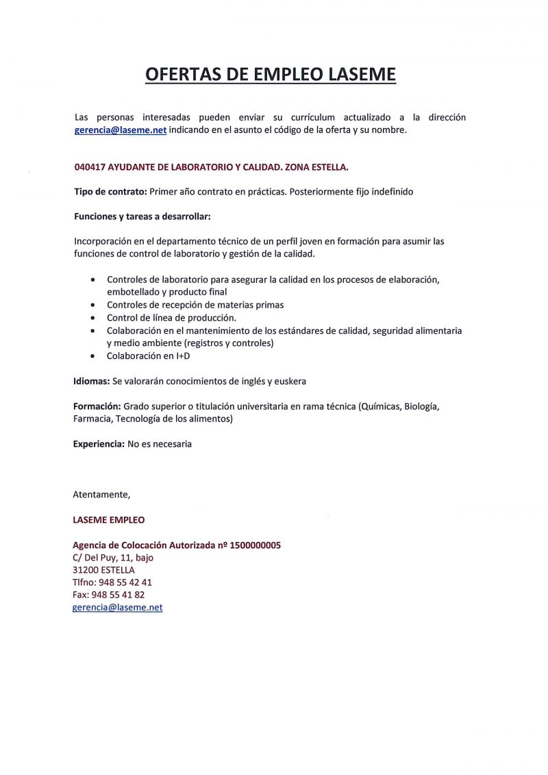 OFERTAS DE EMPLEO LASEME