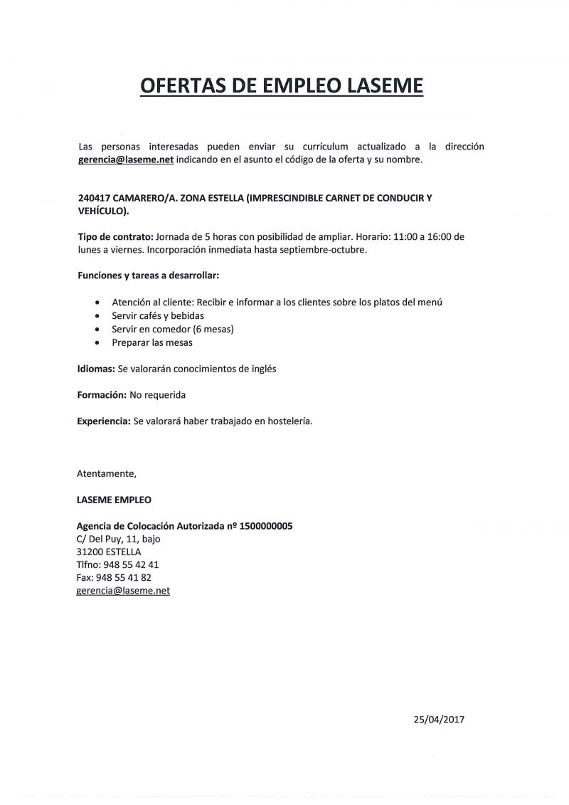 OFERTAS DE EMPLEO LASEME