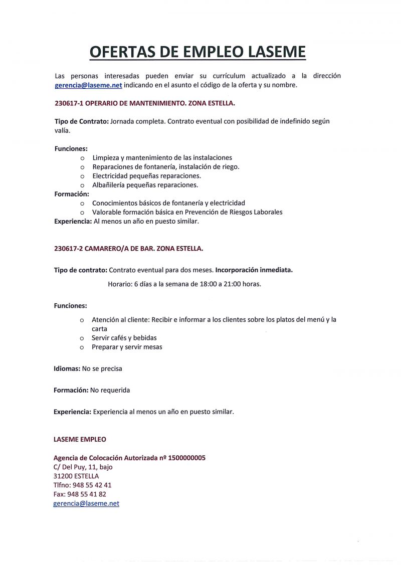OFERTAS DE EMPLEO LASEME
