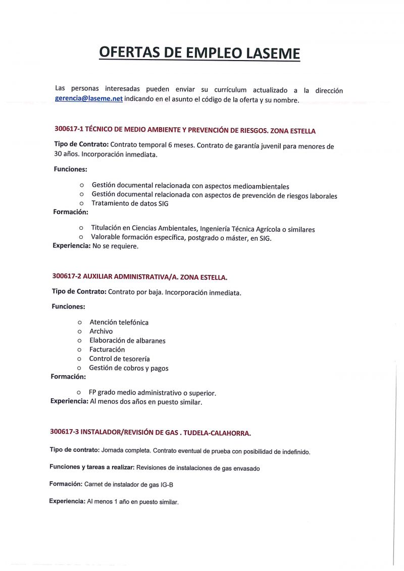 OFERTAS DE EMPLEO LASEME