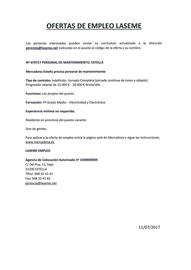 OFERTAS DE EMPLEO LASEME