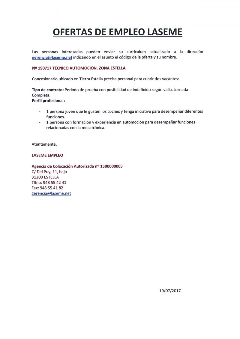 OFERTAS DE EMPLEO LASEME