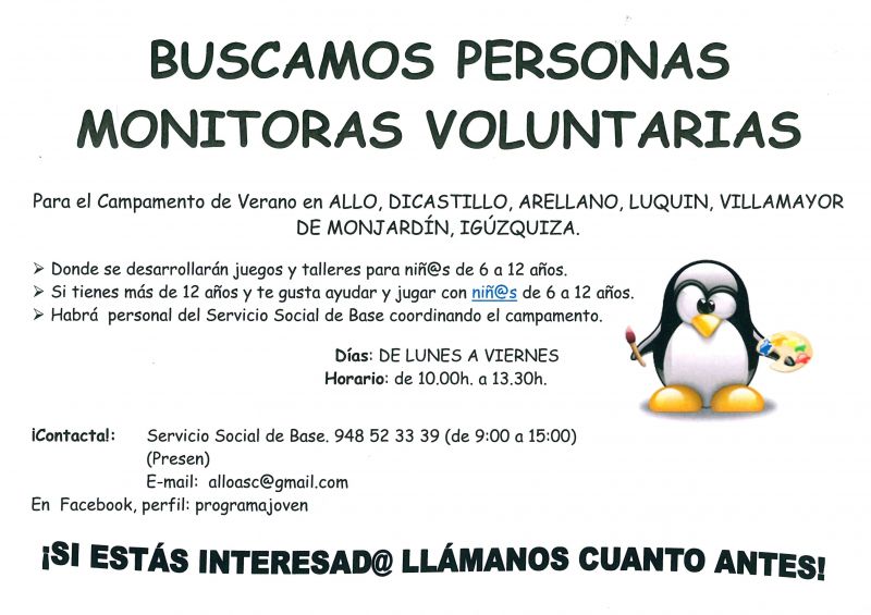 BUSCAMOS PERSONAS MONITORAS VOLUNTARIAS