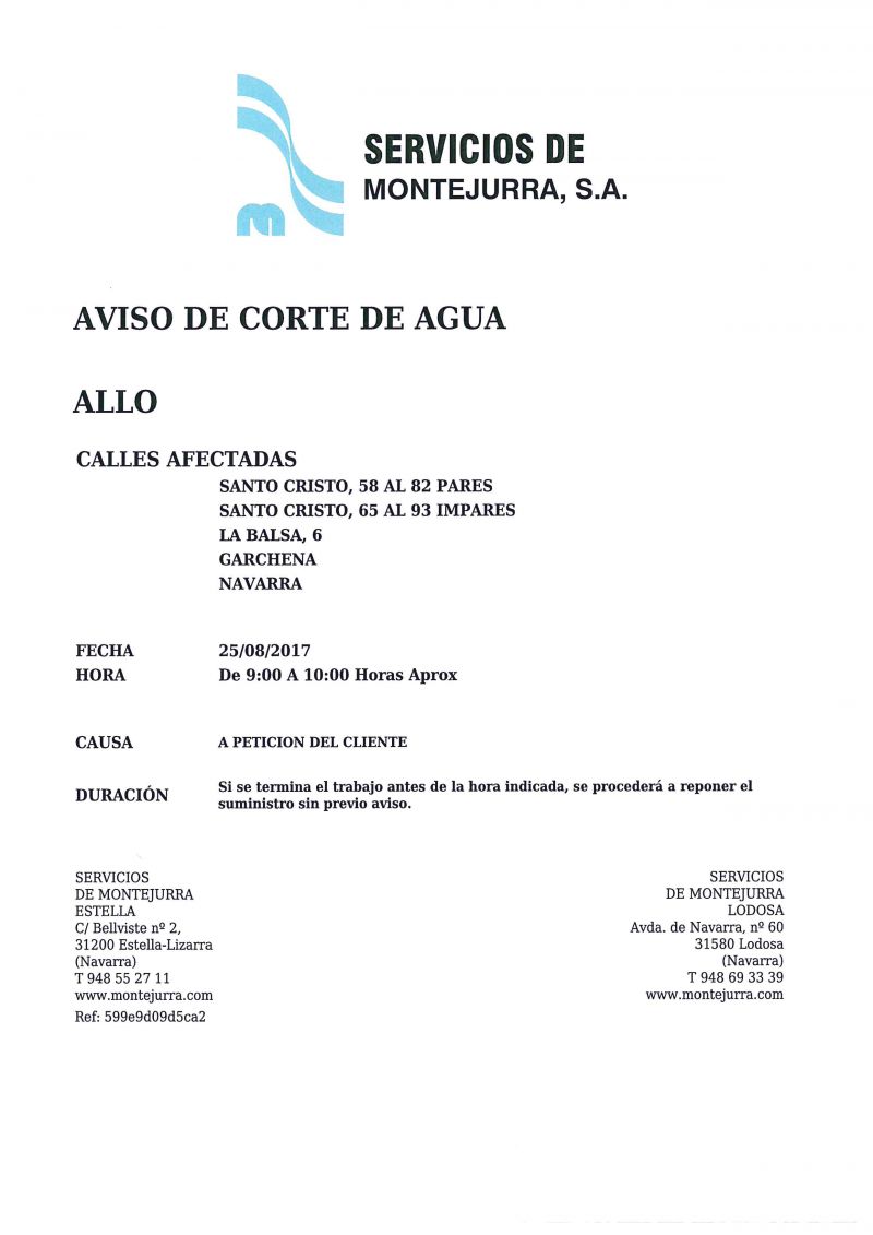 CORTE DE AGUA