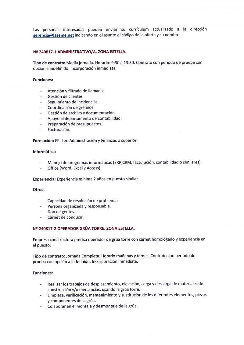 OFERTAS DE EMPLEO LASEME