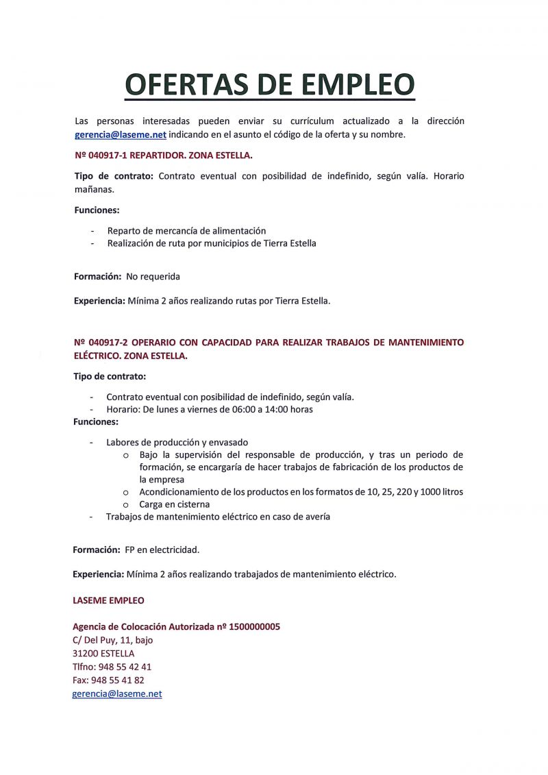 OFERTAS DE EMPLEO LASEME